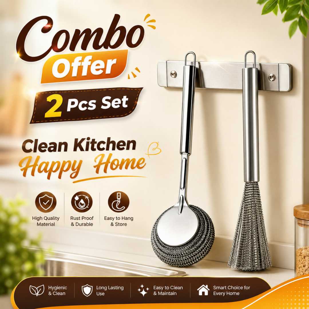 Stainless,Steel,Long,Handle,Pot,Brush,Set,Metal,Wire,Scrubber,Brush
