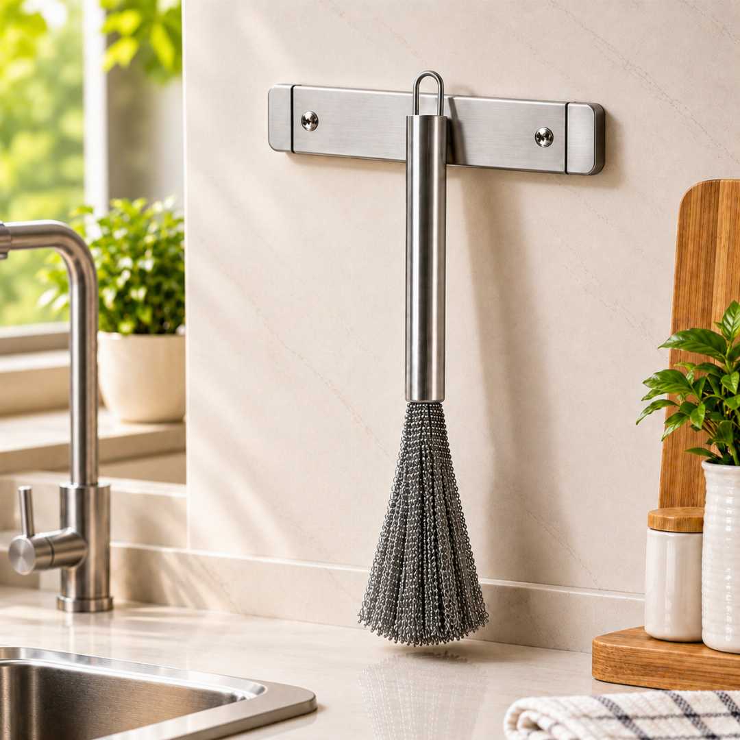 Stainless,Steel,Long,Handle,Pot,Brush,Set,Metal,Wire,Scrubber,Brush